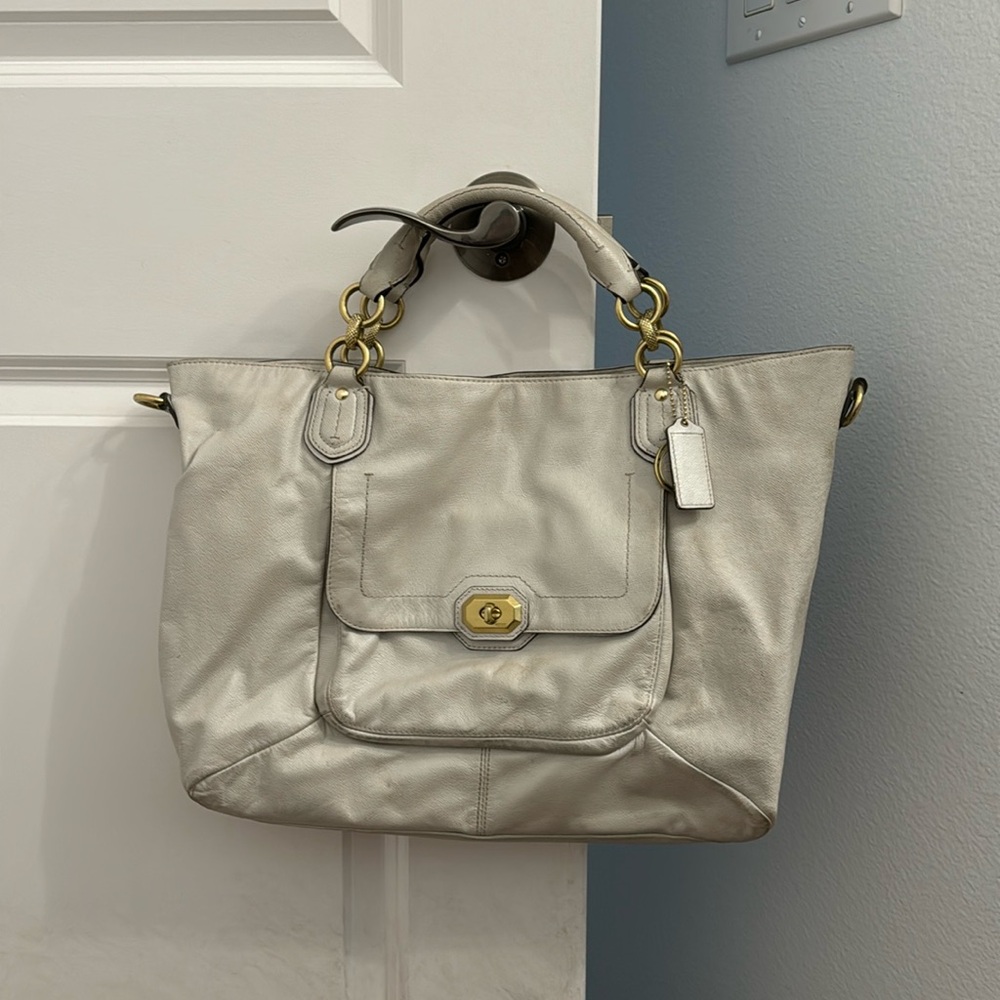 Cream Leather Coach handbag